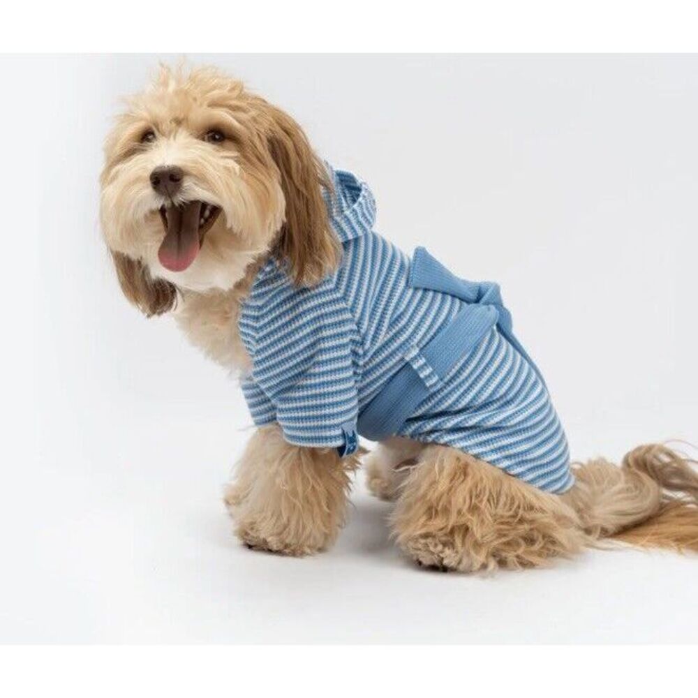 Silver Paw Rubert Waffle Dog Robe Blue White‎ Stripes Large